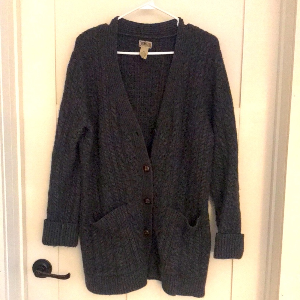 Duluth trading company XL cable knit sweater.  75% Wool